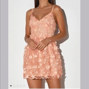 Nwt Lulu’s Feeling Flirty Blush Pink Floral Applique Mini Skater Dress